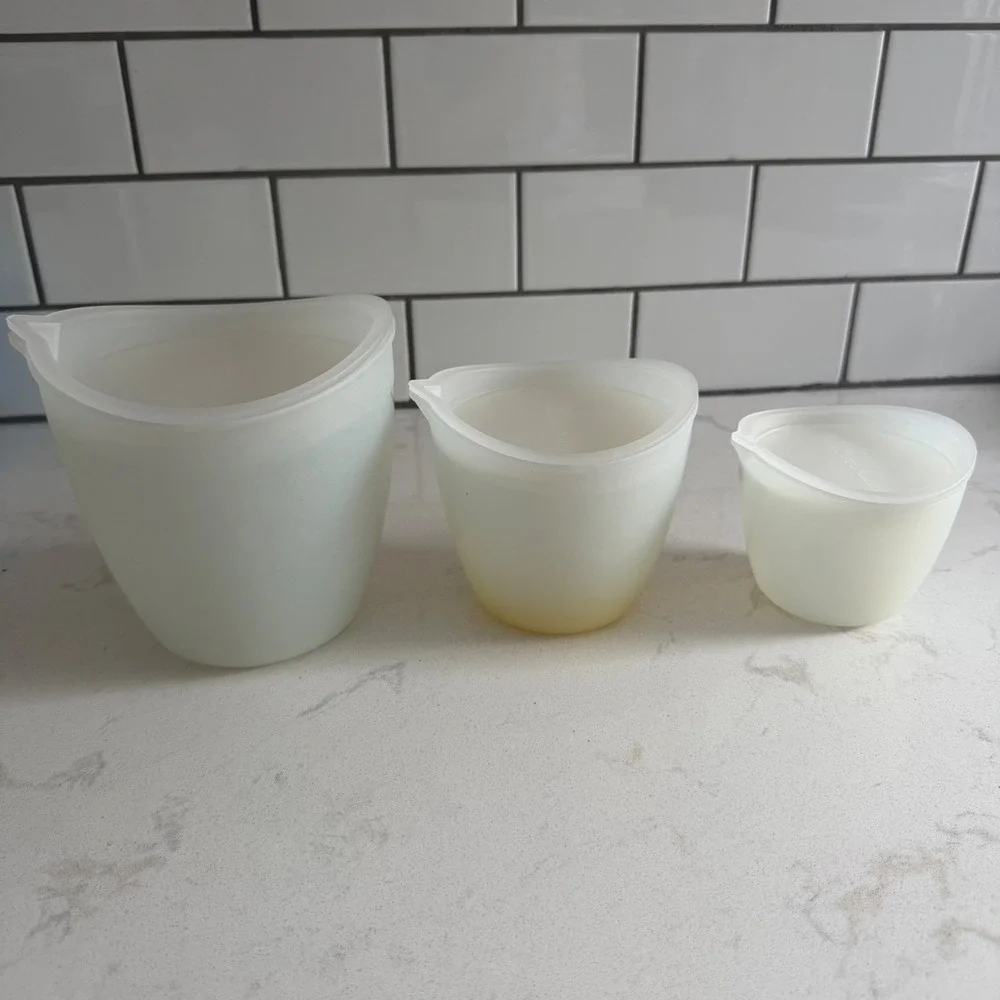 Pampered Chef Silicone Prep Bowl Set with Lids Translucent White 3 Piece Set